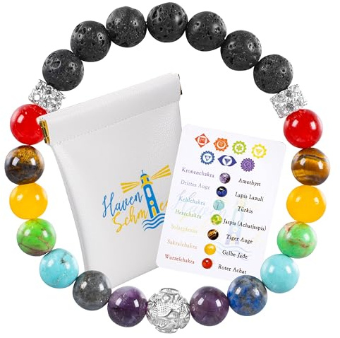 HavenSchmiede Chakra-Armband | Echte Natursteine & 925er Silber | Handgemacht mit deutscher Chakra-Karte | Energiearmband für Balance und Achtsamkeit | Mit magnetischer Tasche aus Kunstleder