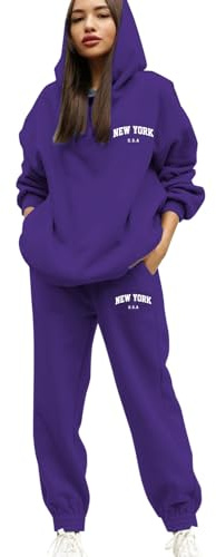 PAIDAXING Tuta da Donna Set Completo UK 2 Pezzi Abbigliamento da Casa Stampa Lettere Felpa con Cappuccio e Set Pantaloni da Jogging Taglie Forti Maniche Lunghe Felpa con Cappuccio Pantaloni con