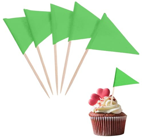 Ymapinc 100Pcs Green Golf Flag Toothpicks, Mini Flag Cupcake Topper Sticks for Masters Party Decorations, Blank Cupcake Toppers for Appetizers