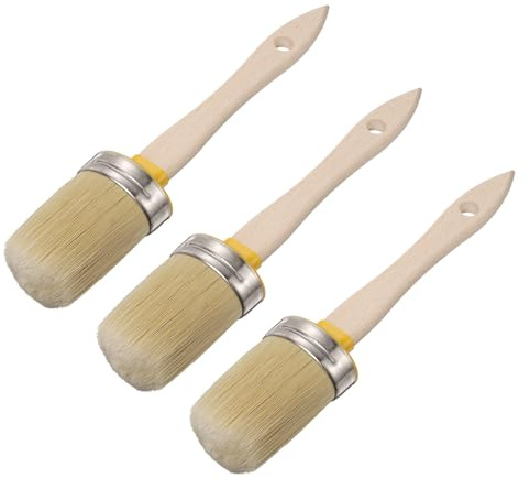 sourcing map 3 Pcs Wax Paint Brushes, 2.3 x 1.7 Inch Chalk Stencil Brush, Oval PET Fiber Bristle with Wood Handle, Painting Tool for Furniture DIY Home Decor Art Crafts, Yellow