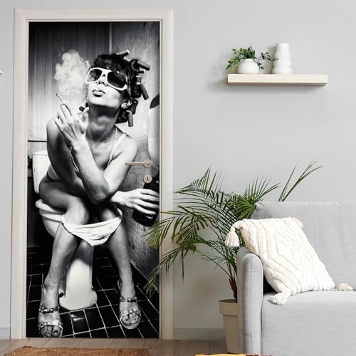 Türtapete selbstklebend blasenfrei | 200 x 90 cm Frau schwarz weiss | Tür Aufkleber Türfolie | Einteilig | Wasserfest 3D Türaufkleber Klebefolie Türposter Möbelfolie