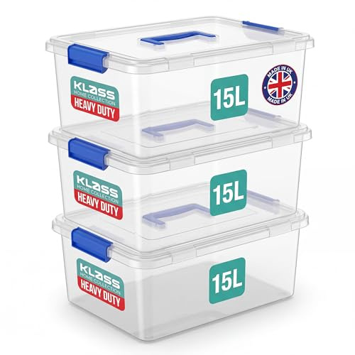 Klass 3 PCS 15L Plastic Storage Boxes With Lids, Clear Small Storage Box