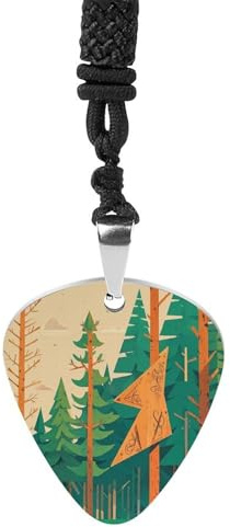 BTCOWZRV Berg gran skog gitarr plektrum halsband titan stål gitarr plektrumhållare hänge halsband R&B musik smycken trendigt rock musik halsband gitarr ukulele plektrum halsband för musikälskare