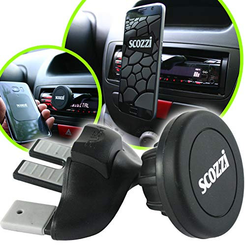 scozzi Handyhalterung Auto CD Schlitz Magnet Einschub Fach Handy KFZ Halterung Halter zB kompatibel mit Samsung S24 S23 S22 S21 A55 A54 A53 A35 für iPhone 15 14 13 12 11 FE Plus Ultra Mini Lite Pro