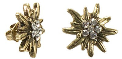 Alpenflüstern Trachten-Ohrstecker Strass-Edelweiß mini antik-gold-farben - Damen-Trachtenschmuck, Trachten-Ohrringe (klar-kristall) DOR042