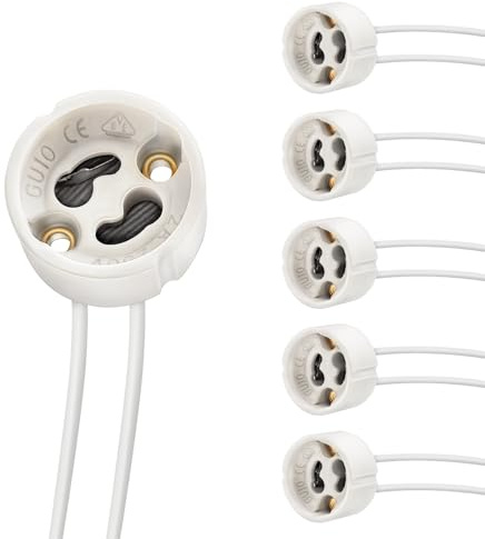 DiCUNO GU10 Fassung, mit 15cm Silikon-Stromleitung, max. 300W, 6er Pack | GU10 Keramiksockel, 0-250V, hitzebeständig bis 600°C, für geeignete LED Lampe, Spotleuchten, Lampenreparatur, DIY-Beleuchtung