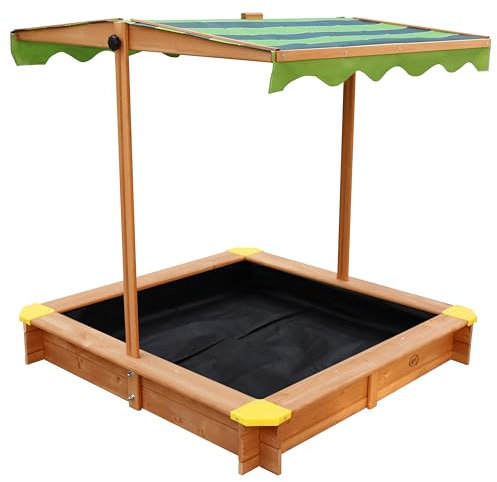 AXI Sabbiera in legno con tetto regolabile | Sabbiera per bambini incl copertura del terreno e copertura protettiva in marrone & verde | 118 x 118 cm