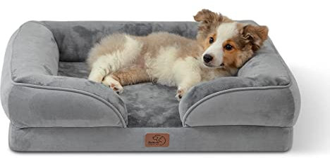 Bedsure Panier Chien Moyen Taille - Canapé Chien Orthopedique et Dehoussable, Lit pour Animaux Lavable, Anti-dérapant et Ultra Doux Gris, Taille 71x58x16 cm