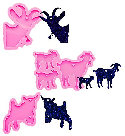 3 PCS Glossy Shiny Jumping Goat Family Animal Shape Sheep Heart Love Keychain with Hole Silicone Mold for DIY Fondant Trinket Gum Candy Pudding Jelly Shots Luggage Tag Cake Decor Crystal Earrings,