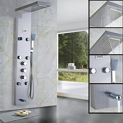 Wieoc Thermostatique précipitations Douche Panneau de douche Robinet Système de massage en acier inoxydable Colonne de douche Tap Tap Tapis Température
