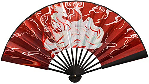 Faltbare Fächer Handfächer Für Damen,Handklappventilator Mit Bambus-Hohlrahmen Japanischer Retro-Fuchs Rot Chinesisch Kung Fu Tai Chi Handventilator Handventilator Für Dekorationen Sommerpar