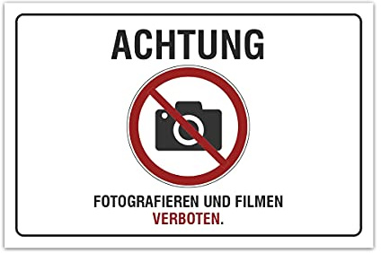 Aluverbund Hinweis Schild 30x20cm Wetterfest Kratzfest UV beständig - Fotografieren und Filmen verboten