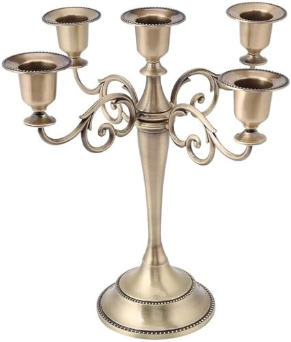 Candelabro Candelabro in Metallo, 2 Colori 5 Bracci Portacandele In Lega Stile esotico Candeliere Multi-braccio Oro Pilastro Cono Stand Centrotavola per Matrimonio(Bronzo)