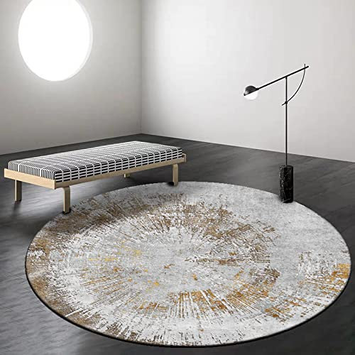 Designer Teppich Rund Kurzflor Moderner Orientteppich Klassisch Gemustert Ornamente für Wohnzimmer Schlafzimmer Kinderzimmer,grau, gelbbrauner Besatz Round ø200cm