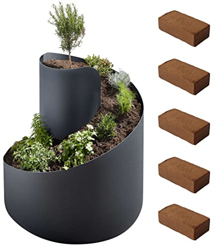 Novaliv Kräuterspirale mit 5X Kokosziegel I 35cmxØ55cm I Anthrazit I Kräuterbeet Erdbeerturm Kräuterschnecke groß Kräuterturm Pflanzenspirale Gewürzschnecke Blumenpyramide Pflanzenschnecke