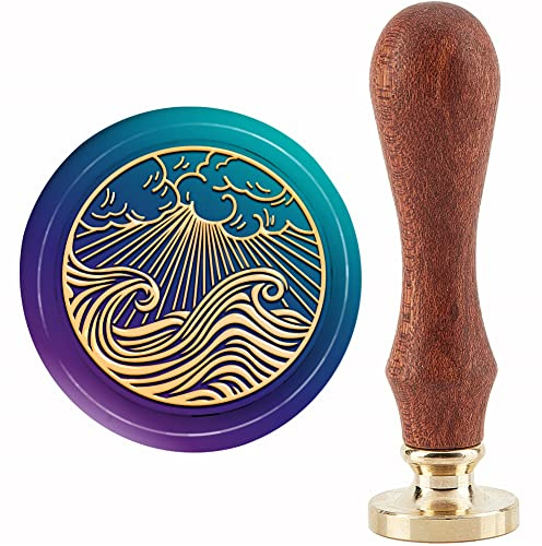craspire solvax sigillstämpel vågor sigillackstämpel 30 mm retro vintage avtagbar mässing stämpelhuvud med trähandtag för inbjudningar kort presentförpackning