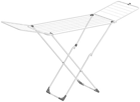 SONGMICS Étendoir à Linge, Séchoir Pliable, 50 x 182 x 102,5 cm, avec Barres, Support de Séchage sur Pieds, Utilisation Intérieure/Extérieure, Draps et Vêtements, Blanc LLR540W01