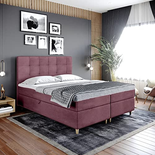 Boxspringbett Dante - Doppelbett, Bett mit Bonellmatratze und Topper, 2 Bettkästen für Bettwäsche, Polsterbett, Modern, Elegant, Schlafzimmer, Schlafzimmermöbel, Schlafzimmerbett (180x200, Rottwein)