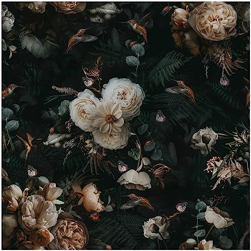 Floralplus Black Floral Wallpaper Peel and Stick Floral Wallpaper for Bathroom Removable Renter Friendly Wallpapers for Bedroom Vintage Flower Contact Paper for Cabinet Shelf Liner 17.5 x 118 in