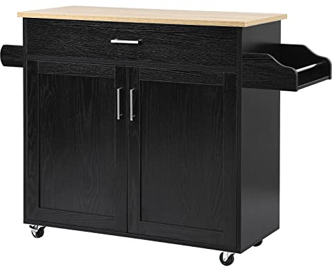 GiantexUK Kitchen Island Cart, Rolling Storage Serving Trolley with Large Drawer, Adjustable Shelf and Towel Rack, Utility Storage Cabinet Unit for Dining Room (Black, 116 x 40 x 85 cm) | Rolling Storage Serving Trolley with Large Drawer, Adjustable Shelf and Towel Rack, Utility Storage Cabinet Unit