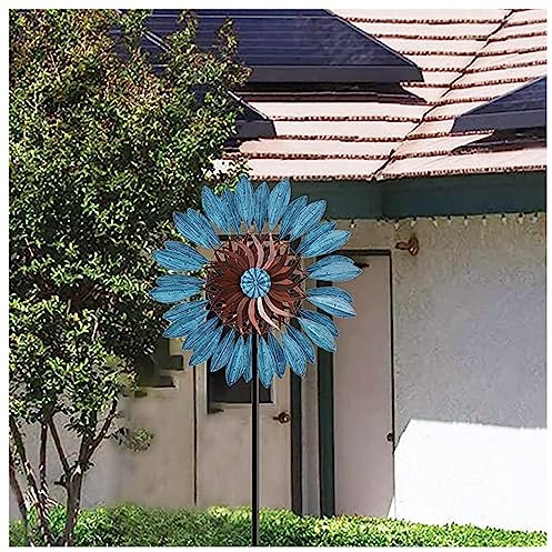 JUNZAI Garten Windrad, 213cm Groß Windrad Garten Metall Gross XXL, Edelstahl Kugellager WindräDer Garten Metall, FüR Den AußEnbereich,Terrasse, Rasen
