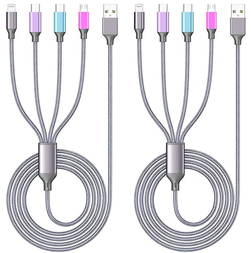 4 in 1 Multi Charging Cable 4ft 2 Pack,Braided MFi Certified Charger Cable