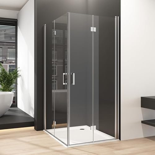 Duschkabine Eckeinstieg 70x100cm Falttür Duschabtrennung, Eckeinstieg Dusche mit Doppel Falttür Duschwand aus 6mm NANO Sicherheitsglas, Glas Leichte Reinigung, Komplettdusche 70x100x195cm