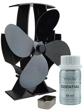Forest Master - SuperFast Mini Air Semi-Heated Stove Fan with Fragrance Holder - For Wood Burners and Log Burners - Efficient Heat Distribution (Includes Fragrance 1) (Satin Black)