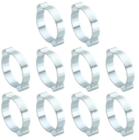 PATIKIL 10 Pack 34-37mm Double Ear Hose Clamp, Galvanized Steel Crimp Rings for Tubing Pipe Fitting Connections, Silver Tone