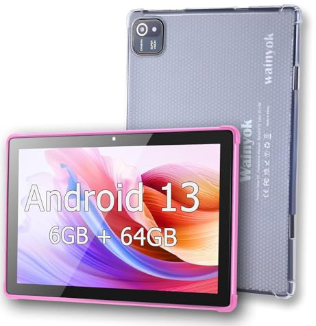 Wainyok 10.1 Zoll Android Tablet mit großem Speicher / 1TB erweiterbar / 2.0GHz Octa-Core/Dual-Kameras (5MP+8MP) / HD IPS Bildschirm/Tragbar und Leicht Rosa