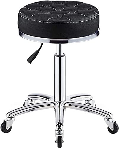 ArhaR Hocker auf Rollen, Drehhocker auf Rollen, Verstellbarer Hocker, gepolsterter Sitz mit Synthetikbezug, Arbeitshocker für Schönheitsstudio (Schwarz 1)