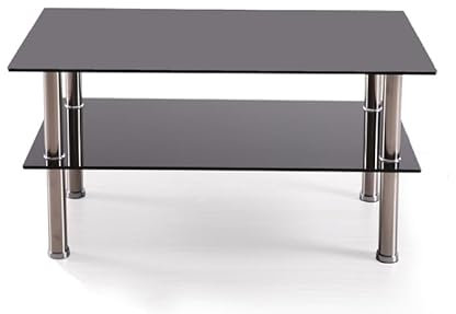 Rattanland® Couchtisch Glas, Wohnzimmertisch, Couchtisch Schwarz, Tisch Wohnzimmer, Coffee Table, Couchtische, Wohnzimmer Tisch, 2 Ablagen aus Hartglas 90 cm x 50 cm x 43 cm H (Schwarz)