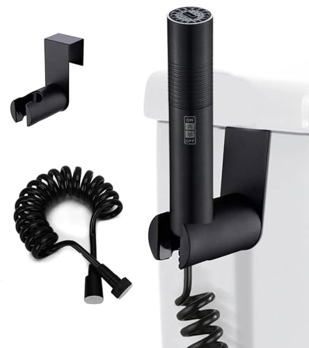 Kit Douchette wc - Buse de pression en alliage d'aluminium, avec crochet de réservoir et tuyau de douche flexible de 122 pouces rétractable (noir)