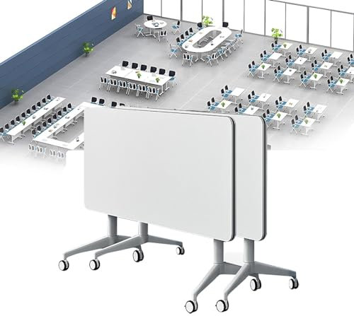 Konferenztisch Weiß,Klappbarer Schreibtisch Besprechungstisch Mobiler Klapptisch Mit Feststellbaren RäDern Study Table FüR Einsatz Im BüRo Besprechungsraum Klassenzimmer (2 pieces 55.1*23.6*29.5in )