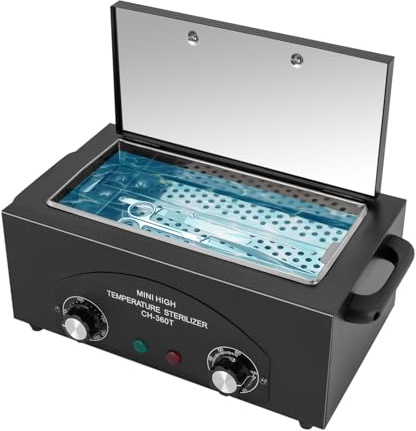 300W Hochtemperatur-Sterilisator 1.5L, 220℃ Trockene Hitze Hochtemperatur Sterilisator mit Timer und Eine Kontrollleuchte, Heißluftsterilisator für Manikürwerkzeugen Edelstahlbesteck (Schwarz)
