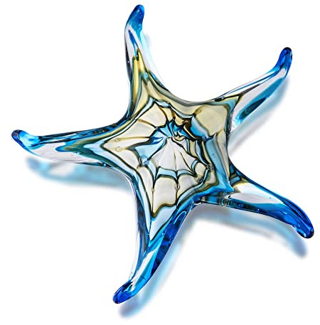 HDCRYSTALGIFTS Figura de estrella de mar de vidrio soplado, coleccionable, hecha a mano, animales marinos, vida marina, decoración del hogar, escultura de cristal de Murano