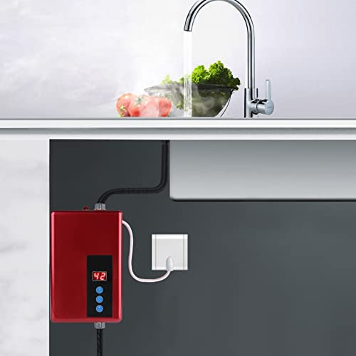 aqxreight Elektrischer Warmwasserbereiter, Durchlauferhitzer, Dusche, Warmwassersystem, Küche, Mini, Sofort, 5,5 KW (Rot)