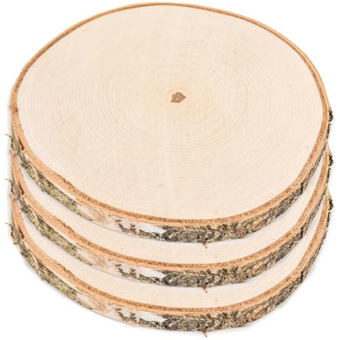 Holzscheiben 20-25 cm Runde Holzplatte Kiefernholz, Polierte Baumscheibe für DIY, Basteln und Hochzeitsdeko, Natur Holz Log Scheiben ca. 20 mm Dick - Robuster Untersetzer (3)