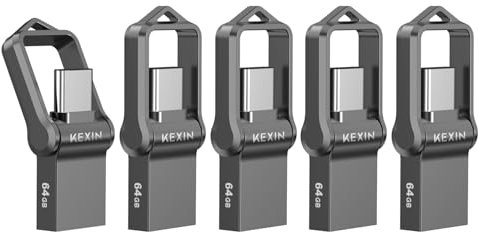 KEXIN Memoria USB C de 64 GB, 5 Unidades USB C, Memoria USB Tipo C de 64 GB, pendrive USB 3.0 OTG Memory Stick 2 en 1 Flash Drive para PC/Laptop/Notebook, teléfono móvil con USB-C