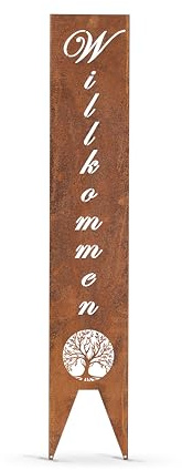 gardivo Gartendeko Willkommensschild für Außenbereich 115cm 3 Farben Verschiedene Muster in den Boden stecken Schild Metall Rost Anthrazit mehr (Rost, Natürlich)