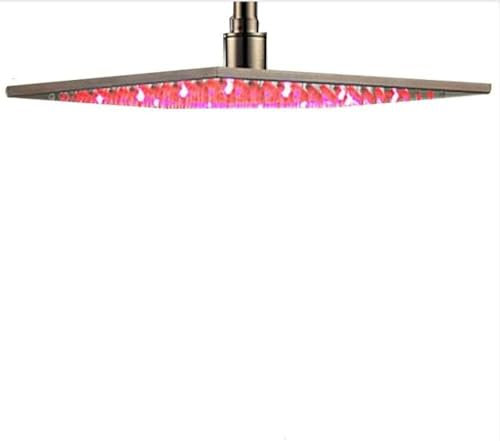 Alcachofa de ducha de lluvia negra con luz LED de 40,6 cm, cabezal de ducha de lluvia grande, cabezal de ducha cuadrado de latón, cabezal de ducha de color cambiante, 16 níquel cepillado, como se
