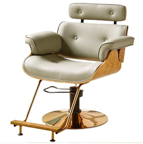 WKXTECZT Friseurstuhl, Friseursessel Höhenverstellbar Für Herren Damen, Friseureinrichtung Bedienungsstuhl Zuhause Modern, Kunstleder,Grau