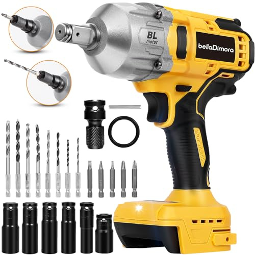 Cordless Impact Wrench - 1300N·m (958 ft-lbs) Brushless Motor for DeWalt 20V Compatible, 32-PC Kit, Auto-Stop Reverse, LED Light for Tire Removal, Rusted Bolts, Heavy Equipment(No Battery)