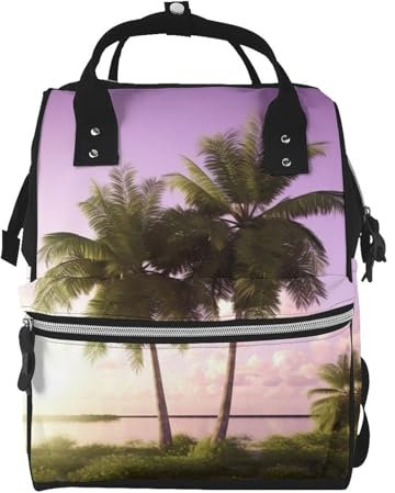 KLOPH Wickeltasche, Rucksack, tropischer Baum, Rosa, multifunktional, Reisepackung, Umstands-Baby-Wickeltasche, Schwarz, Einheitsgröße, Duffel Rucksäcke