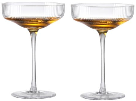 Iwinna Juego de 2 vasos acanalados, vasos de cóctel vintage de 10 onzas, vaso de Martini único, galssware de cóctel clásico, juego de vasos de bar perfecto para cóctel, vino, champán y regalo
