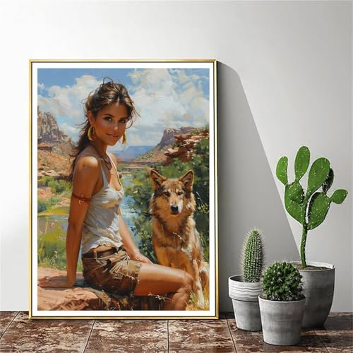Malen Nach Zahlen Frau Malen Nach Zahlen Erwachsene Wolf Malen Nach Zahlen kinder Paint by Numbers Handgemalt ölgemälde Mit Pinseln und Acrylfarbe kreativ Set für Erwachsene (Rahmenlos) 40x50cm C-532