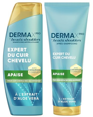DermaXPro by Head & Shoulders Apaise Shampoing Antipelliculaire 250ml + Après-Shampoing 220ml Aloe Vera, Hydrate les Cheveux et Apaise le Cuir Chevelu
