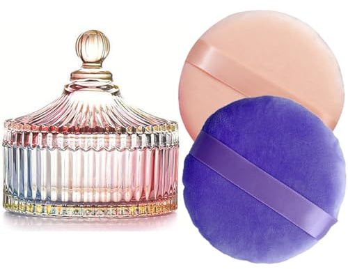 Puderquasten, 13,2 cm, Beige und Lila, 13 cm Glaspuderbehälter – übergroße, weiche Körper- und Gesichtswaffe, große Puderquaste für Körperpuder, Staubpuderbehälter, Behälter mit Quaste (mehrfarbig)