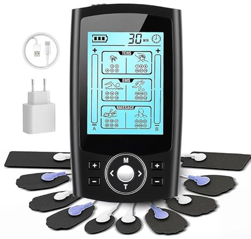 TENS/EMS Gerät Schmerztherapie, 2 Kanal Reizstromgerät mit 36 Modi & 20 Intensitäten, Muskelstimulator zur Muskelentspannung & Schmerzlinderung, inkl. 10 Elektroden-Pads(Schwarz)