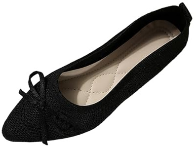 Women's Flats Shoes, Ballerinas, Women's Elegant Pointed Shoes, Round Toe Ballet Flats with Butterfly, Slip On Ballerina Shoes, Knitted Fabric, Loafers, Lightweight, Comfortable Summer Shoes, Black